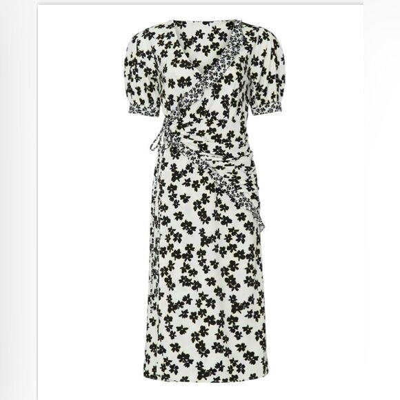 Love Whit Black White Floral Wrap Midi Dress Size XS NEW - Picture 2 of 11